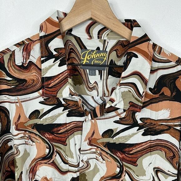 Johnny Bigg Men's 1XL Rust Marble Print Short Sleeve Button Down Shirt - Picture 2 of 6